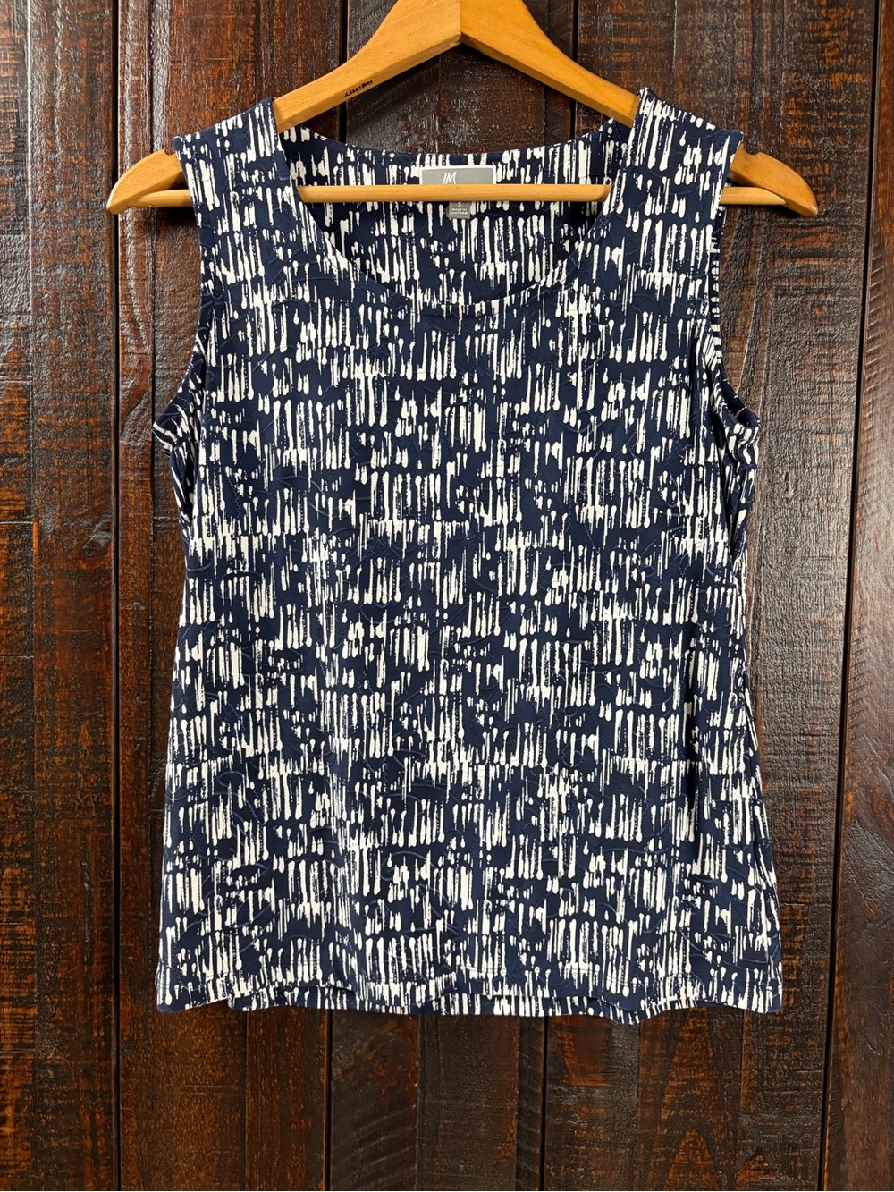 JM Collection Soft Stretchy Navy Jacquard Tank NWT Small